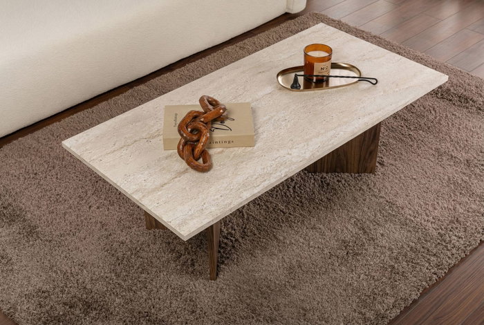 Nordure Sabin Mesa de Café Travertino y Nogal de Venezia Nordure Sabin Mesa de Café Travertino y Nogal de Venezia